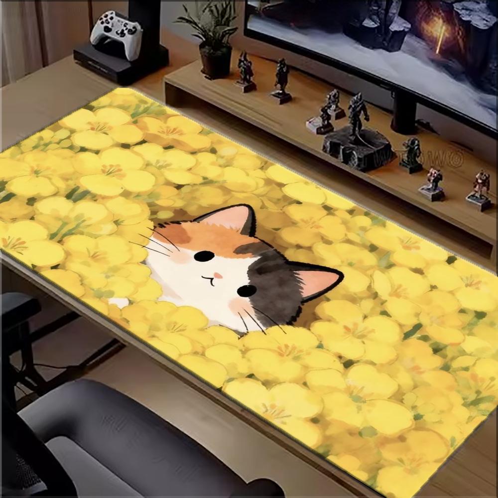 Pc Gaming Yellow - Uroczy kot tricolor w żółtym morzu