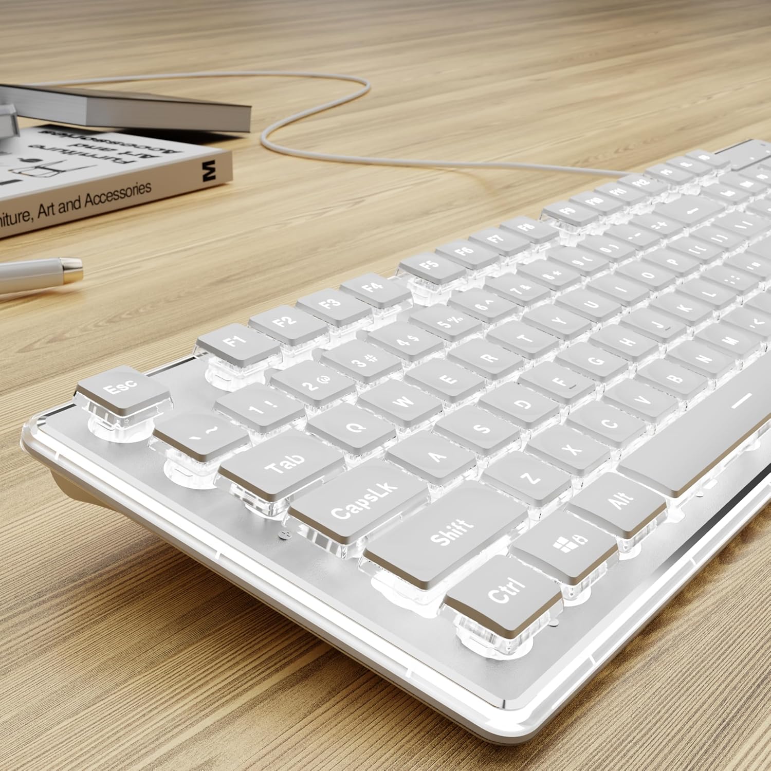 Pc Gaming Fullset - Przewodowa klawiatura USB z białym podświetleniem,